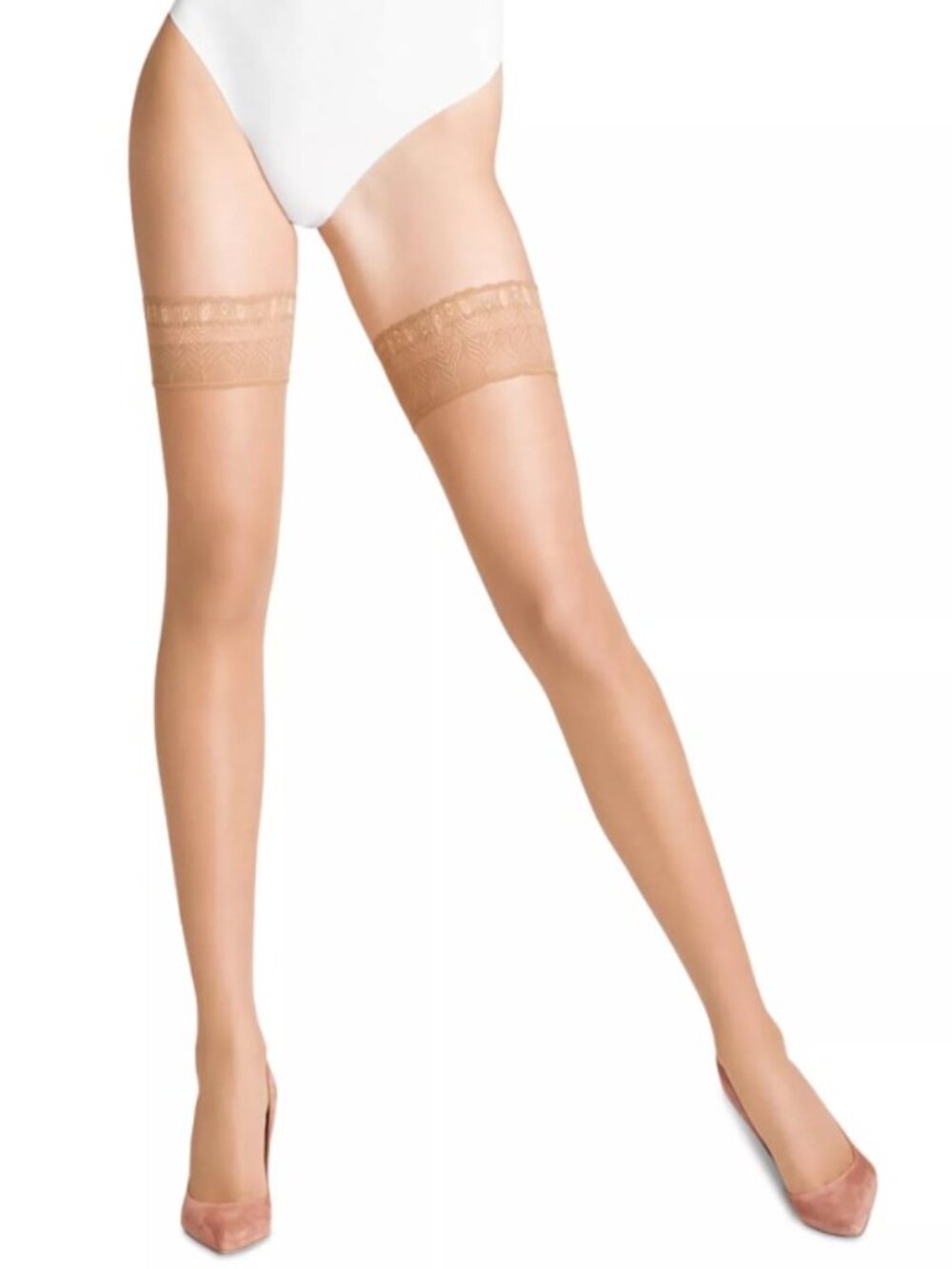 Falke Lunelle 8 Sheer Stay-Up Thigh-Highs Size 2 = 9.5 - 10 Powder Stockings NEW
